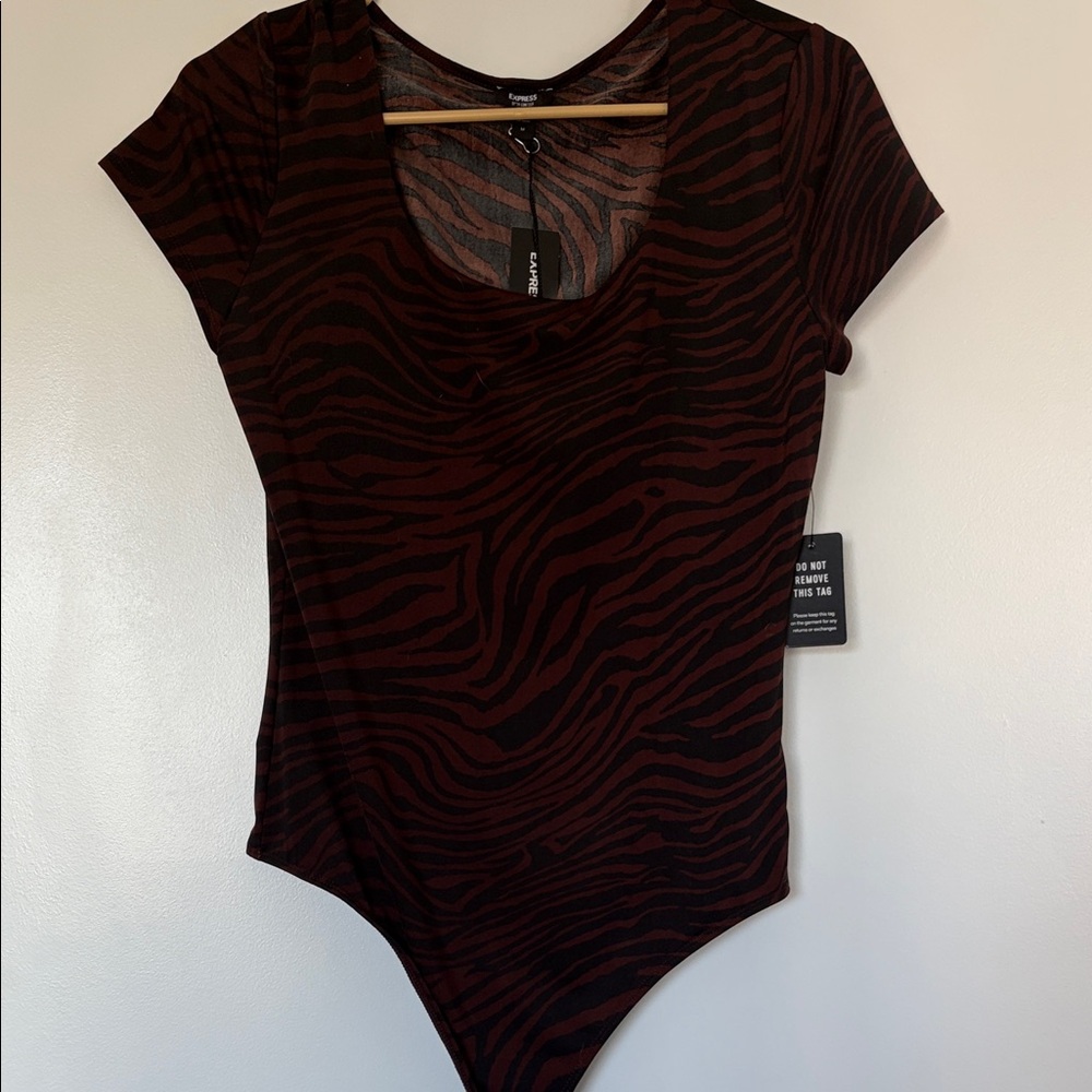 Express Zebra Print Bodysuit - Black and Brown